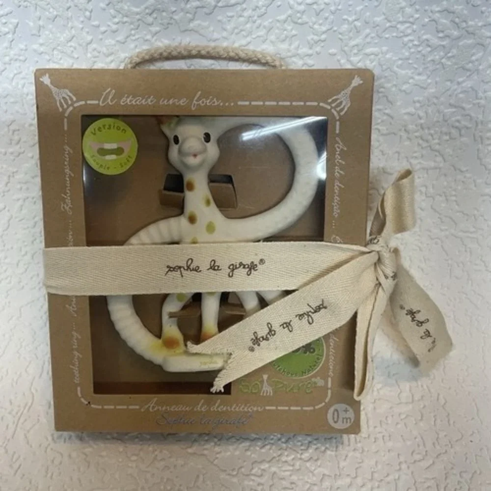 NWB Sophie La Girafe-So Pure Natural Rubber Soft Baby Teething Ring from France